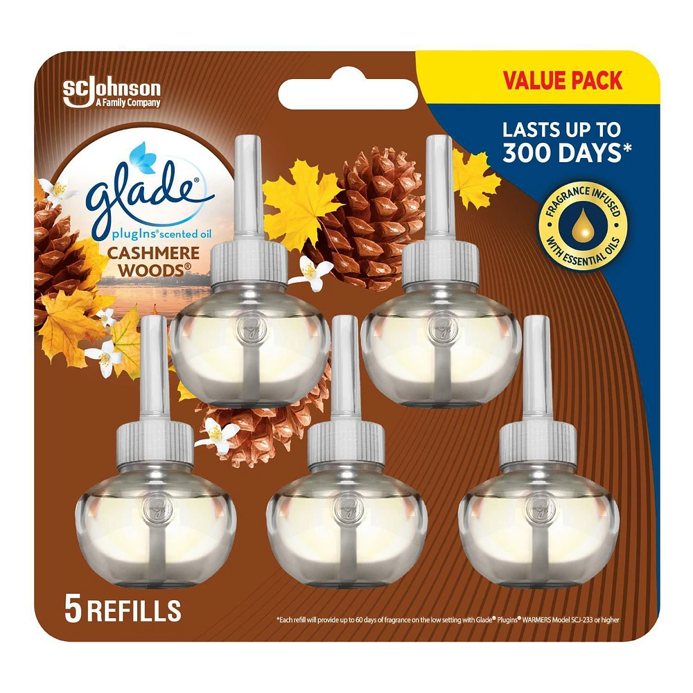 Glade Plugins® Air Freshener Oil Refill, Cashmere Woods, 5 Refills