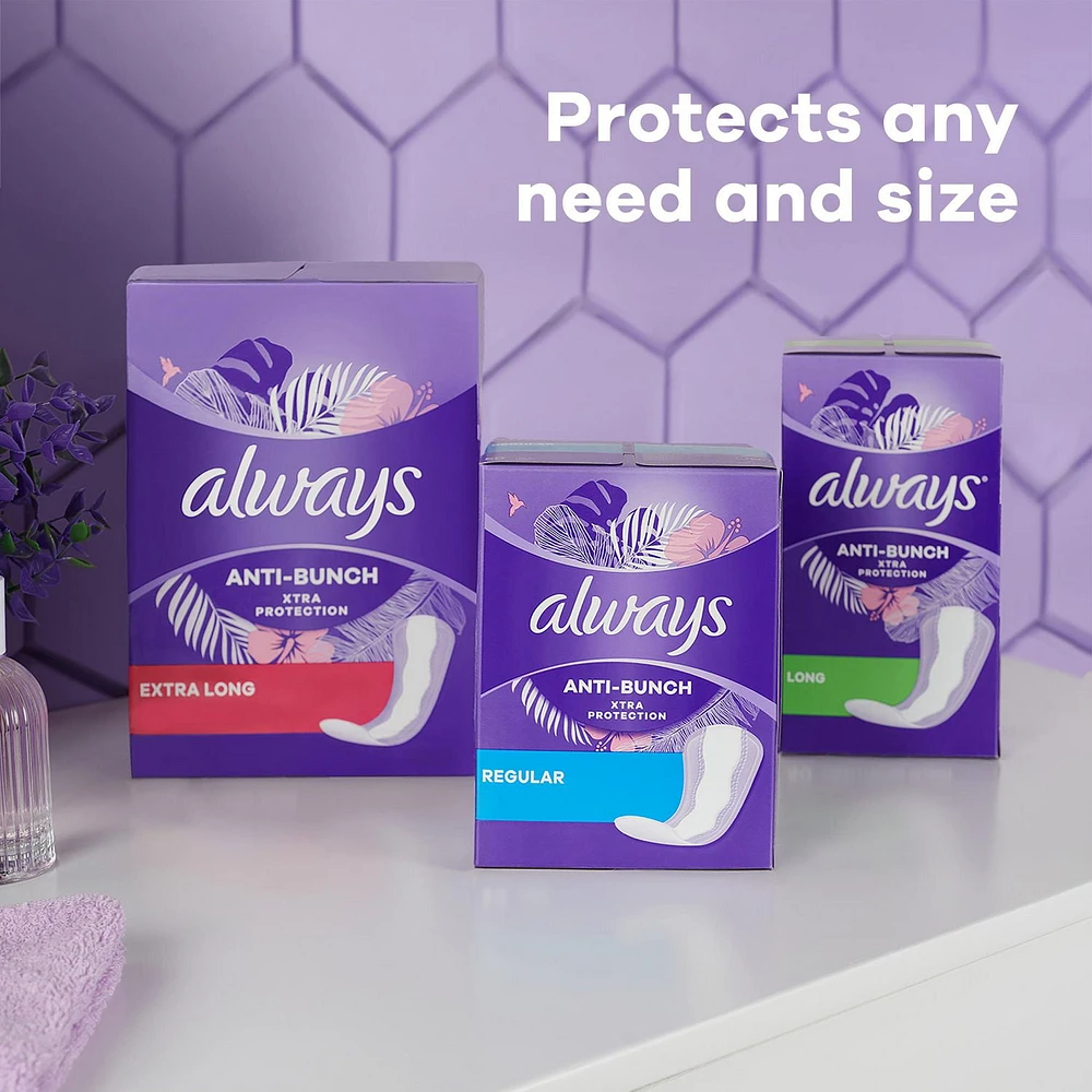 Always Anti-Bunch Xtra Protection Daily Liners, Long Length, Unscented