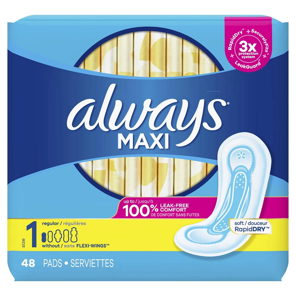 Always Maxi Pads Size 1 Regular Absorbency Unscented without Wings
