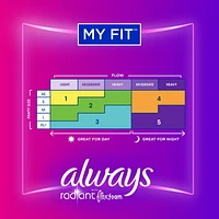 Serviettes Always Radiant, régulières, avec ailes, pour femmes, taille 1, parfum net et léger, 42 serviettes 42CT