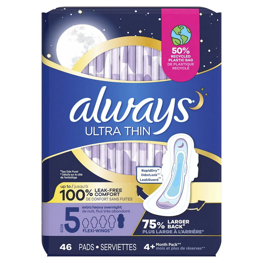 Serviettes Always Ultra Thin, de nuit, flux très abondant, avec ailes Flexi-Wings, taille 5