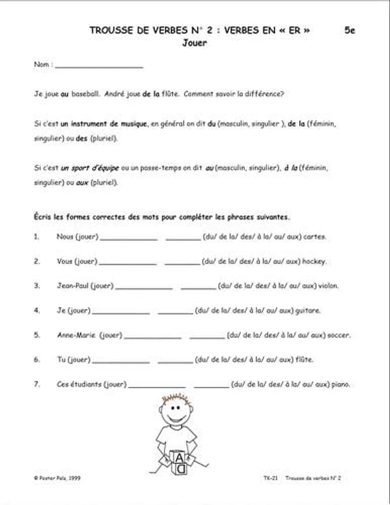 French Reproducible Teaching Activities for the FSL Classroom Verb Kit - No 2