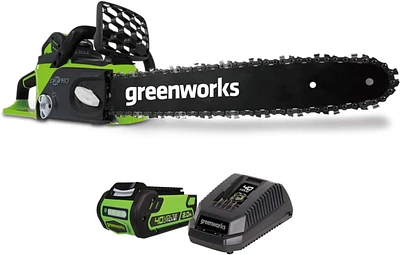 Greenworks 40V 14-inch Cordless Brushless Chainsaw, 2 Ah Battery and Charger Included