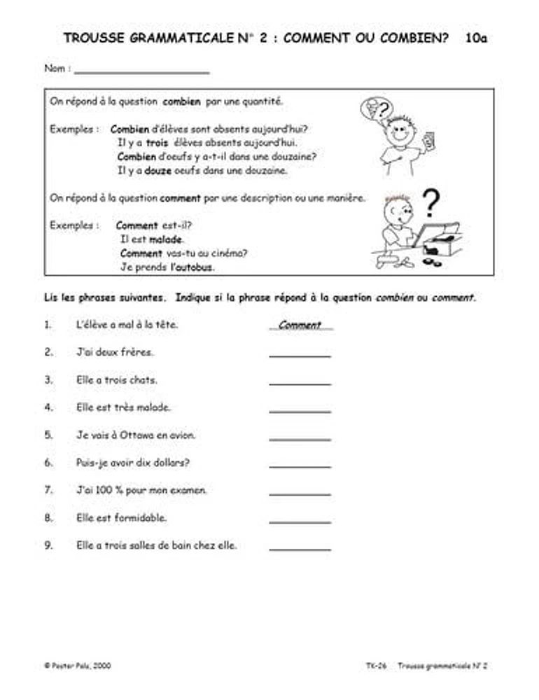 Activités Reproductibles pour la classe de FLS - trousse grammaticale - No2