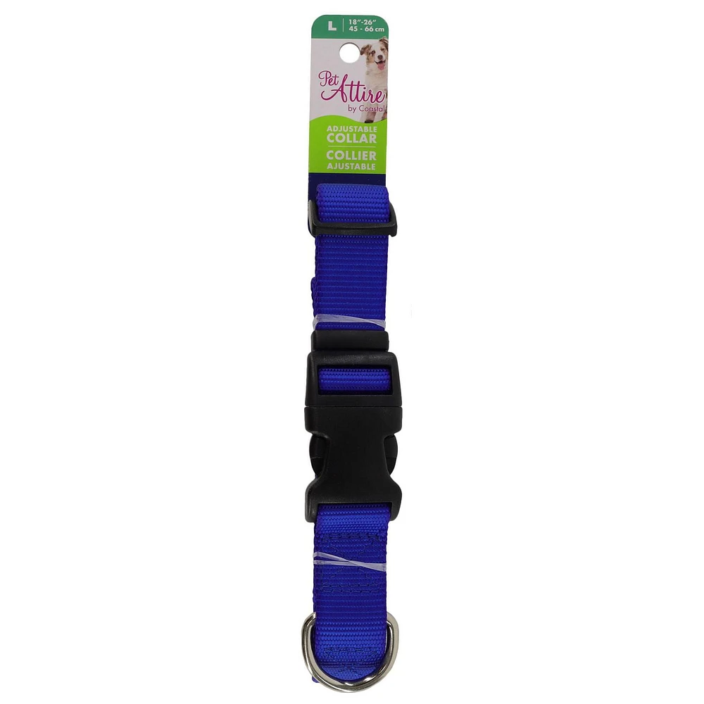 Pet Attire By Coastal Collier réglable pour chien avec boucle en plastique Bleu, 1" x 18" - 26" 1" x 18" - 26"