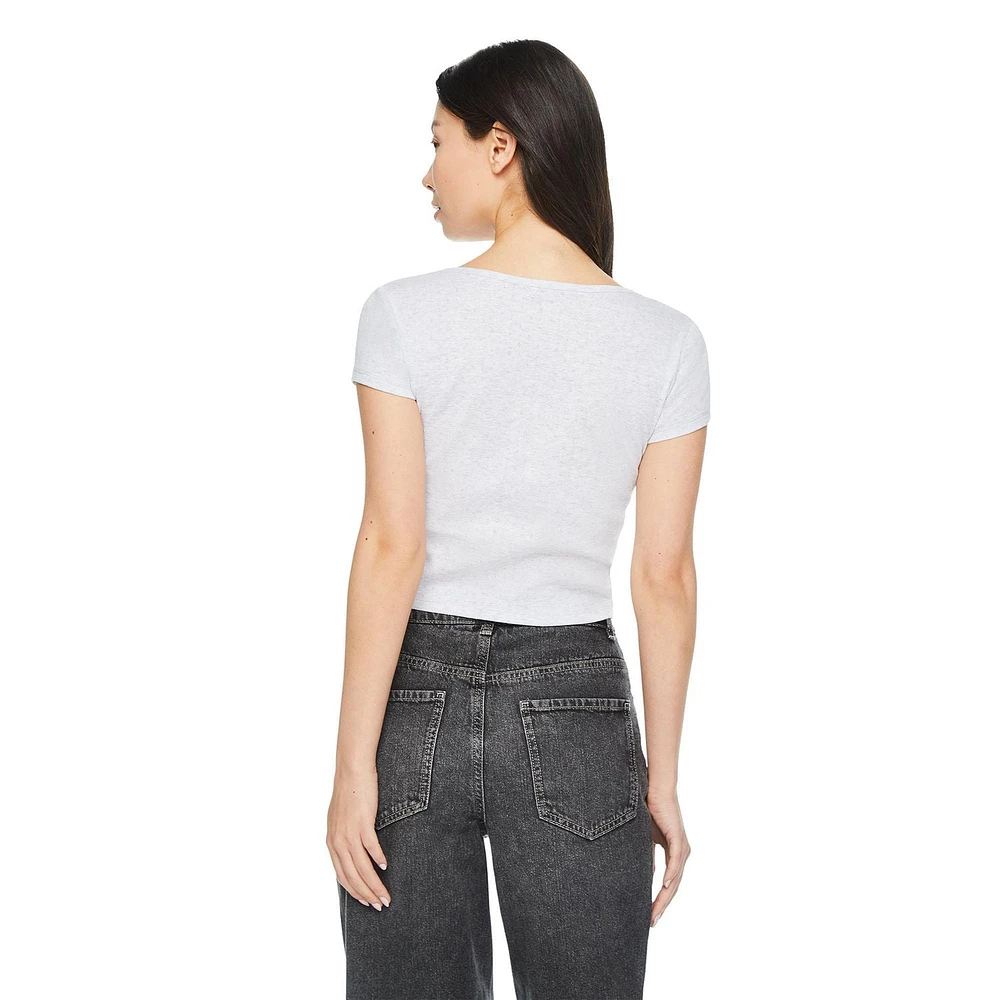 T-shirt henley No Boundaries pour femmes Tailles TP–TTG