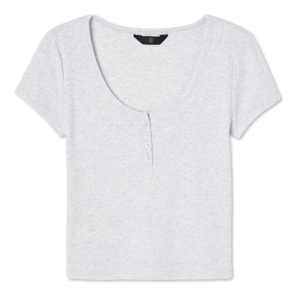 T-shirt henley No Boundaries pour femmes Tailles TP–TTG