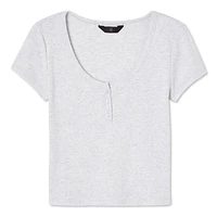 T-shirt henley No Boundaries pour femmes Tailles TP–TTG