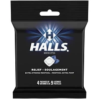 HALLS Extra Strong Menthol Cough Drops, Throat Lozenges, Sore Throat Relief, Mentho-Lyptus, 4 Packs of 9 Lozenges