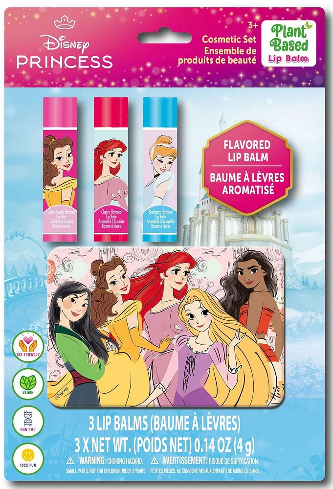 Disney Princess - Townley Girl 3pk Lip Balm with Tin Set for Girls , Ages 3+