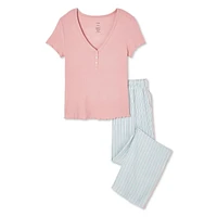 Pyjama côtelé 2 pièces George pour femmes Tailles TP–TTG