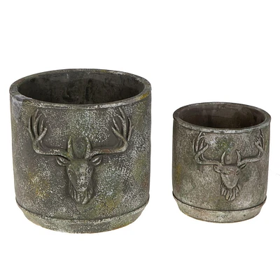 2 Pc Cement Round Planter (Deer)