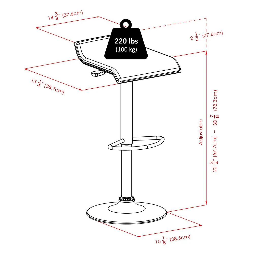 Winsome Spectrum Adjustable Swivel Stools, Black & Chrome - 93329