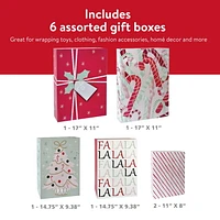 Holiday Time Christmas Printed Folding Paperboard Gift Boxes, 3 Assorted Sizes, 6 Count, Pink Tree, 6 Count Printed Christmas Gift Boxes