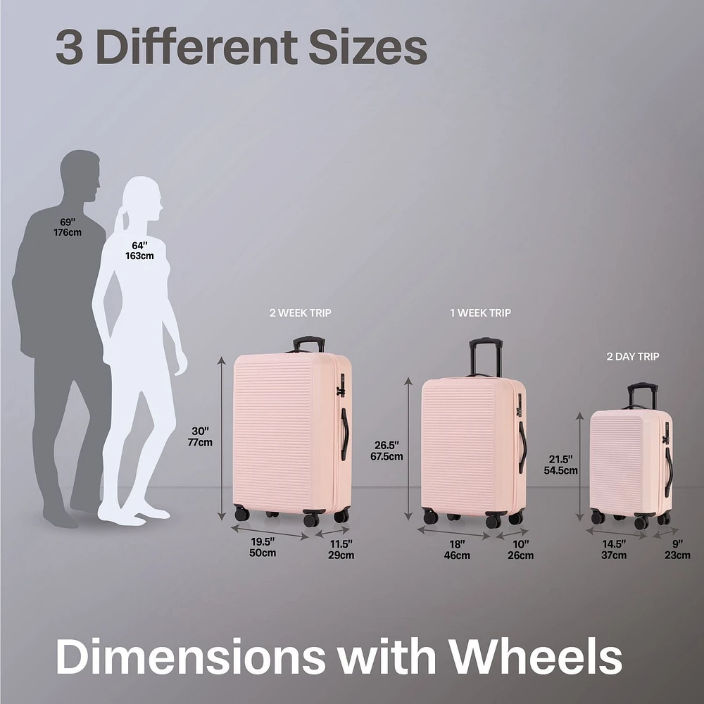 3-Piece Hardside Luggage Set: 28 Inch, 24 Inch Large Suitcases with wheels and 20 Inch Carry On Luggage
