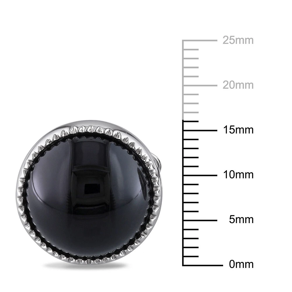 Boutons de manchette ronds Asteria avec onyx noirs 17 CT PBT en argent sterling