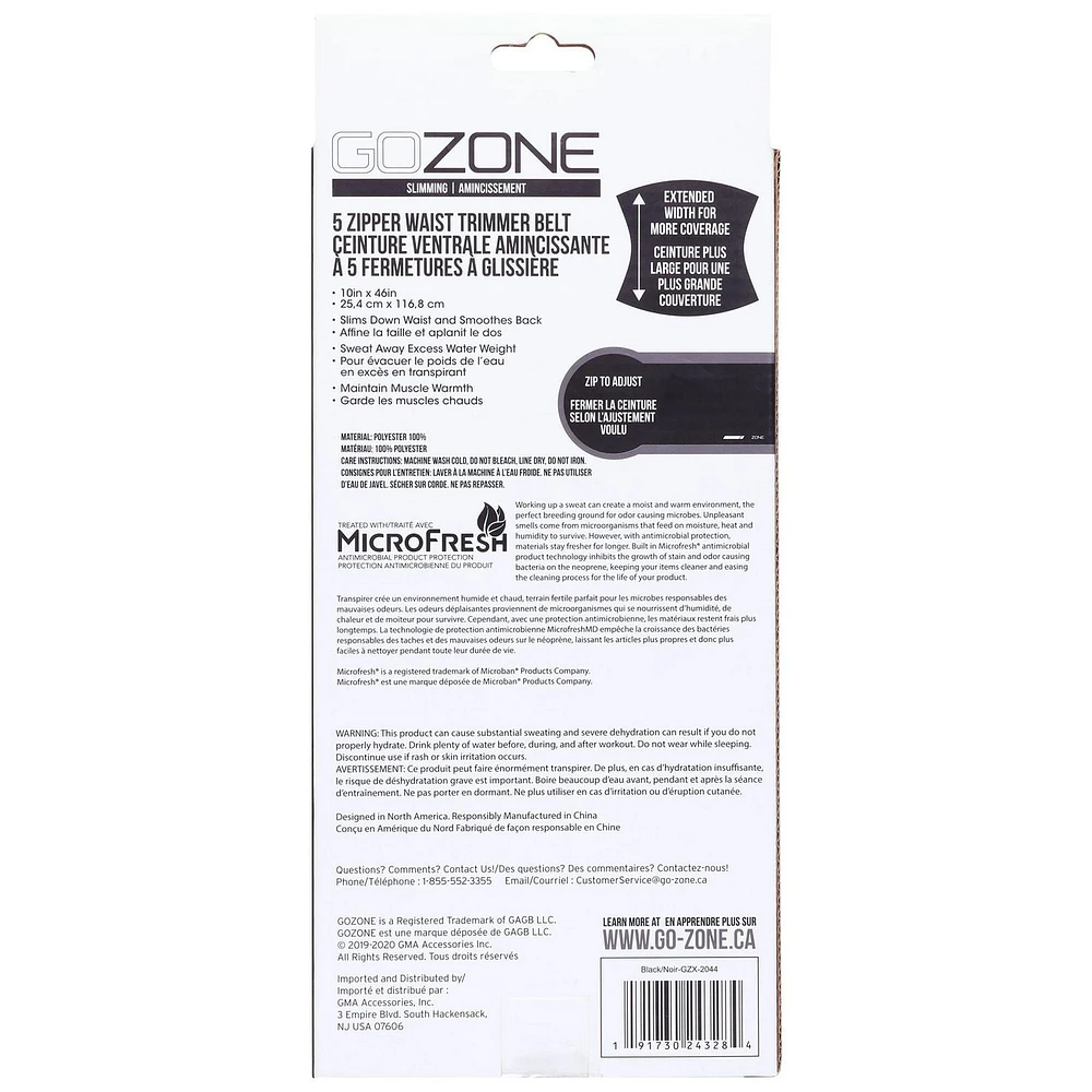 GoZone Zippered Waist Trimmer Belt – Black, Made from soft neoprene