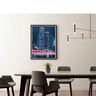 MONROE TOWERS NIGHT VIEW 50% HAND-PAINTING , ART WALL .<br>59" H x 39" W x 1.35" D