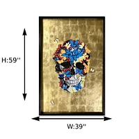 SKULL BUTTERFLY GOLDEN BACKGROUND SHADOW BOX WITH BLACK PS FRAME .<br>59" H x 39" W x 1.5" D