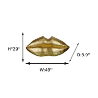 Stunning Polyresin Golden Lip Sculpture Art Wall (23" H x 49" W x 3.9" D), Featuring a Bold and Elegant Design with a Luxurious Gold Finish, Perfect for Adding a Modern, Glamorous Touch to Living Rooms, Offices, or Contemporary Spaces