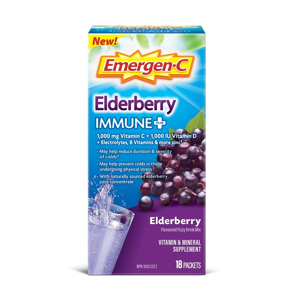 EMERGEN-C Immune Plus Elderberry, 18 ct