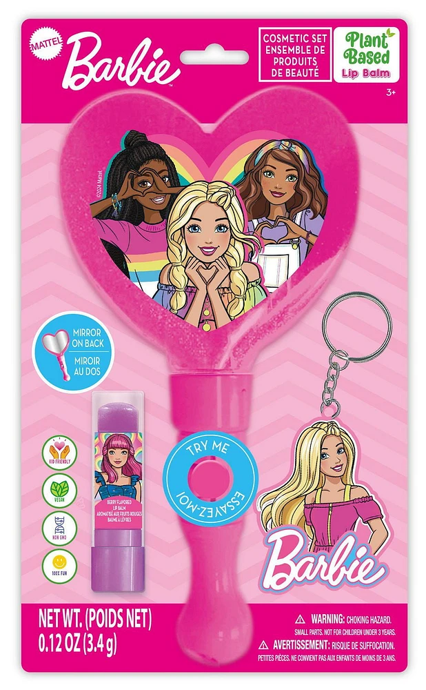 Barbie - Townley Girl Lip Balm with Light up Mirror and Keychain for Girls , Ages 3+