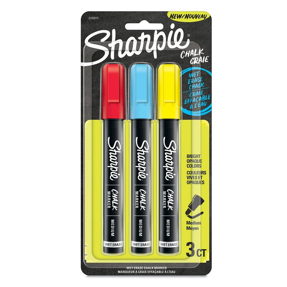 Sharpie Chalk Markers, Wet Erase Markers, Assorted Colours, 3 Count