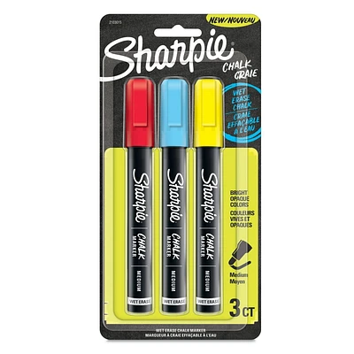 Marqueur à craie Sharpie, marqueurs effaçables à l’eau pour tableaux à craie, fenêtres, verre et autres, couleurs assorties 3 unités