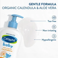 Cetaphil Baby Wash And Shampoo with Organic Calendula | Tear Free | Paraben, Colourant and Mineral Oil Free | 400ml Pump