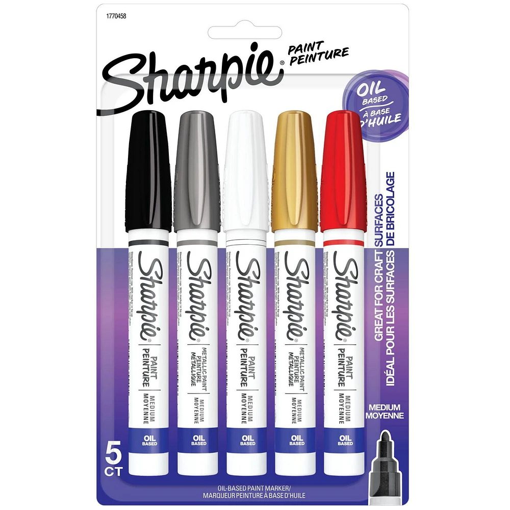 Sharpie Oil-Based Paint Markers, Medium Point, Assorted Colours, 5 Count