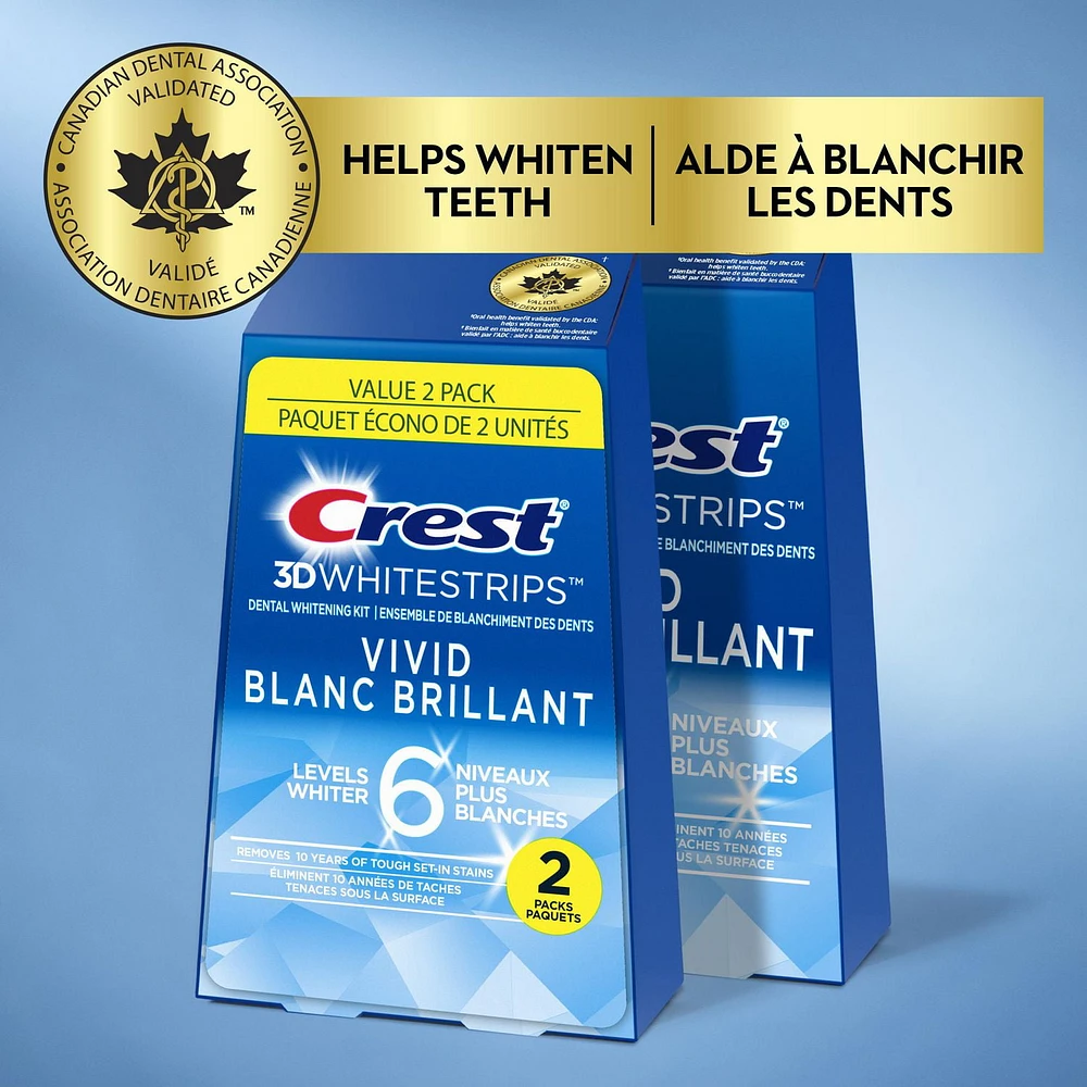 Crest 3D Whitestrips Classic Vivid At-home Teeth Whitening Kit, 10 Treatments, 6 Levels Whiter, Pack of 2, 20 Treatments