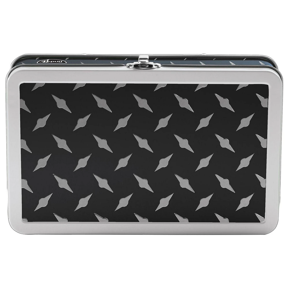 Find It Tin Pencil Box -Silver and Black Treadplate