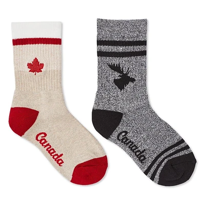 Lot de 2 paires chaussettes style chalet Canadiana collection non genrées pour enfants Tailles P/M-M/L