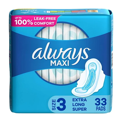 Always Maxi Pads Size 3 Extra Long Super Absorbency Unscented with Wings