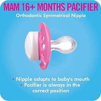 MAM Original Pacifier (2 pack, 1 Sterilizing Pacifier Case), Pacifiers 16 Plus Months, Baby Girl Pacifier, Best Pacifiers for Breastfed Babies