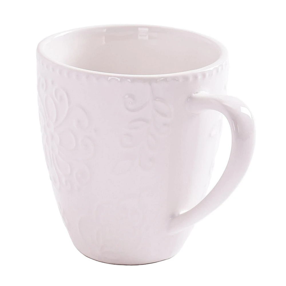 Mainstays White Embossed Ceramic Mug, 16.23 oz, 1 piece, 480ml, ceramic