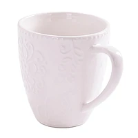 Mainstays White Embossed Ceramic Mug, 16.23 oz, 1 piece, 480ml, ceramic