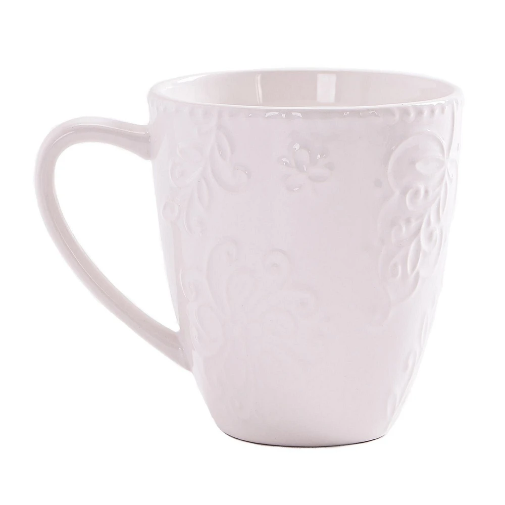 Mainstays White Embossed Ceramic Mug, 16.23 oz, 1 piece, 480ml, ceramic