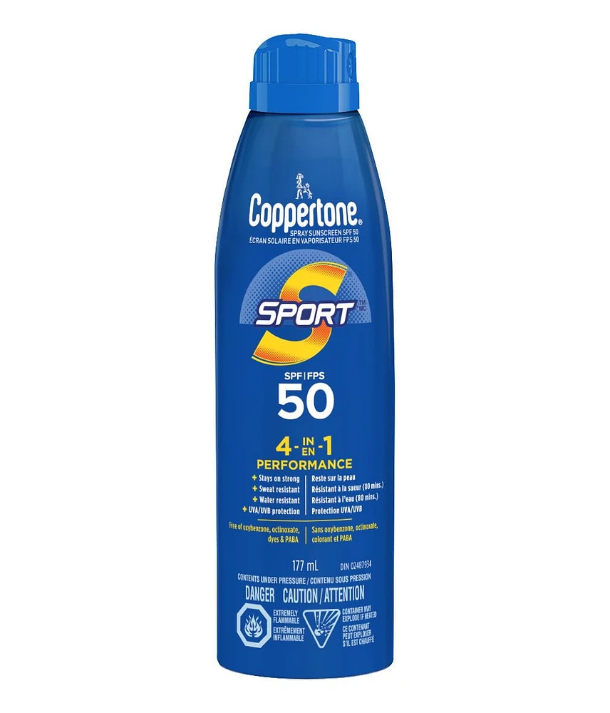Coppertone Sport Écran Solaire en Vaporisation Continue FPS 50, Résitant à l'eau 177 ml