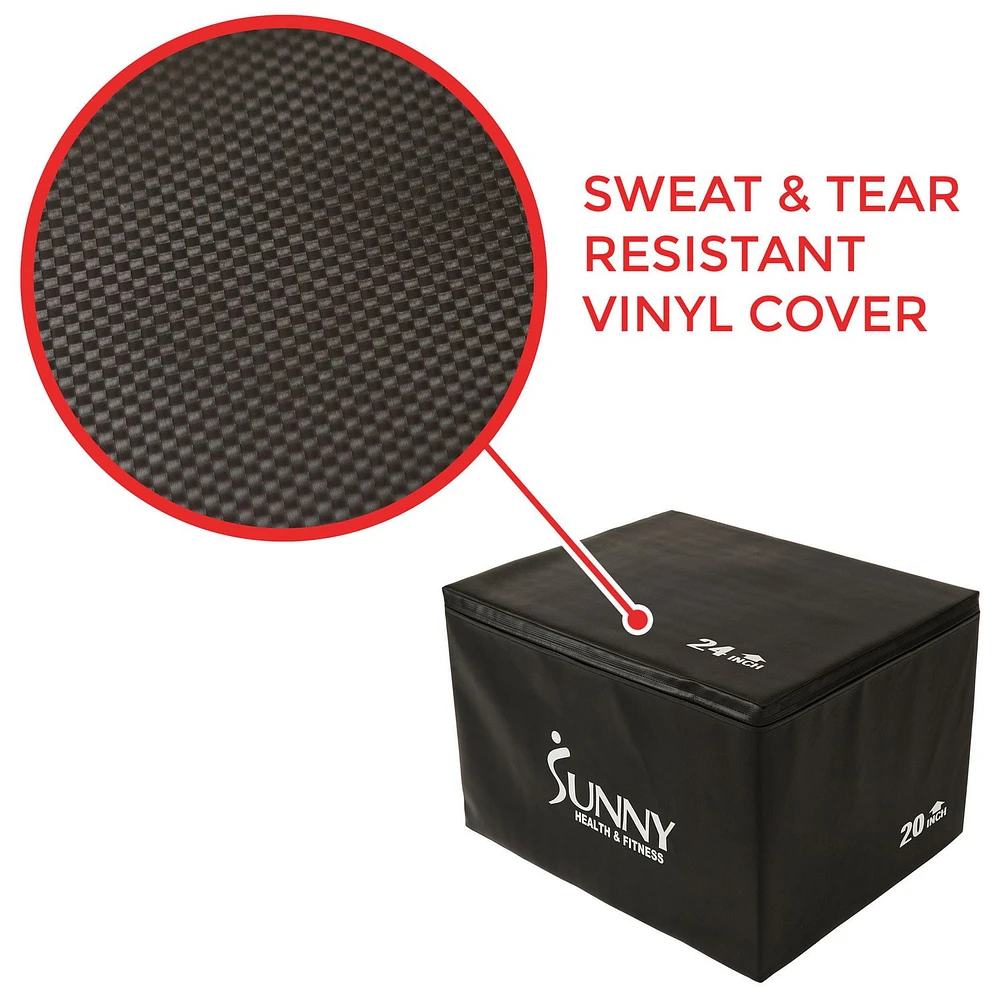 Sunny Health & Fitness Foam Plyo Box, 440lb Weight Capacity with 3 in 1 Height Adjustment -  76 cm / 61 cm / 51 cm for Plyometric Training and Conditioning