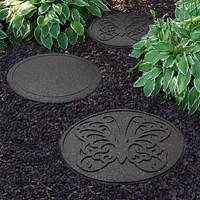 Garden Central 18" x 18" Butterfly Round Stepping Stones in Grey, 4-pack, Made with recycled materials