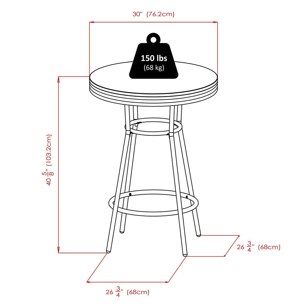 Winsome Summit Round Pub Table, Black & Chrome - 93030