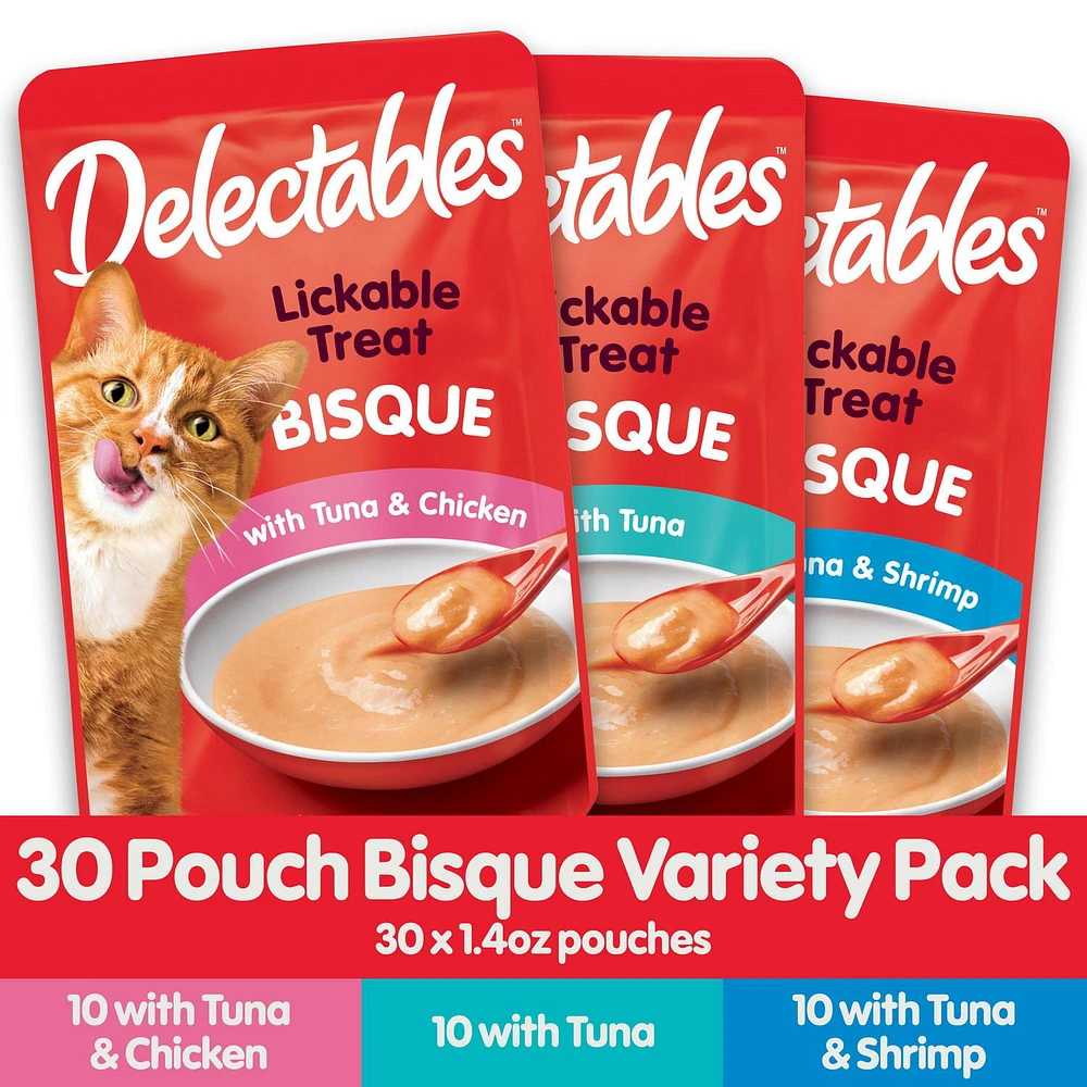 Delectables Lickable Bisque Cat Treats Variety Pack, 30x40g (30pk Variety Pack), 30pk Variety Pack