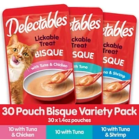 Delectables Lickable Bisque Cat Treats Variety Pack, 30x40g (30pk Variety Pack), 30pk Variety Pack