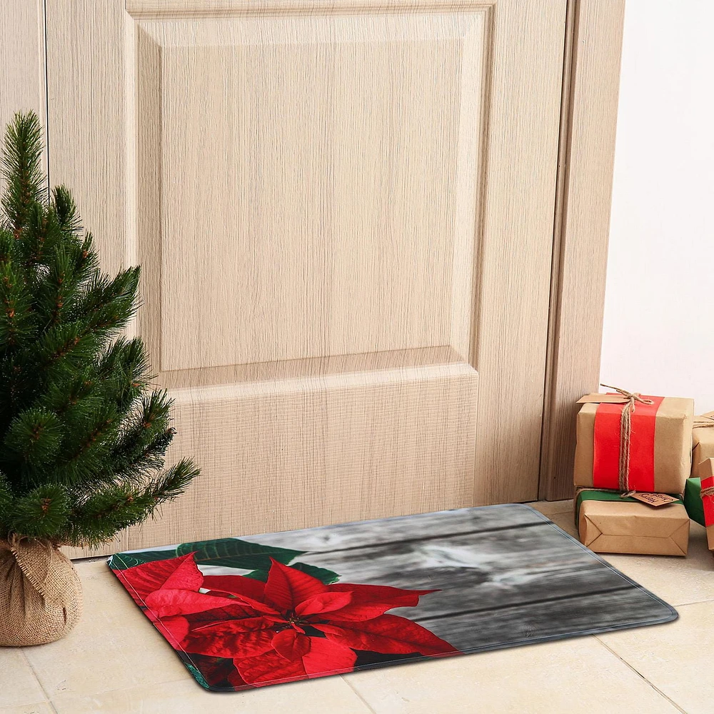 Christmas Memory Foam Mat Poinsettia On Plank