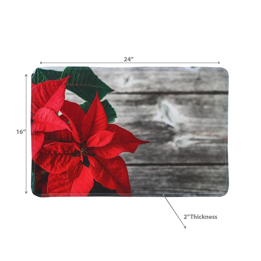 Christmas Memory Foam Mat Poinsettia On Plank