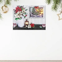 Christmas Led Canvas Wall Art Poinsettia Beside Window 12X16