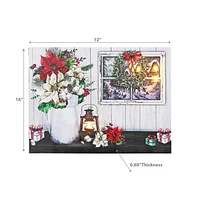 Christmas Led Canvas Wall Art Poinsettia Beside Window 12X16