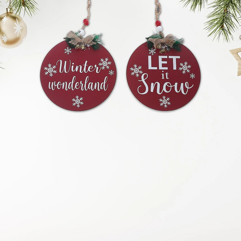 Christmas Flat Round Ornament With Text  - Set of 2