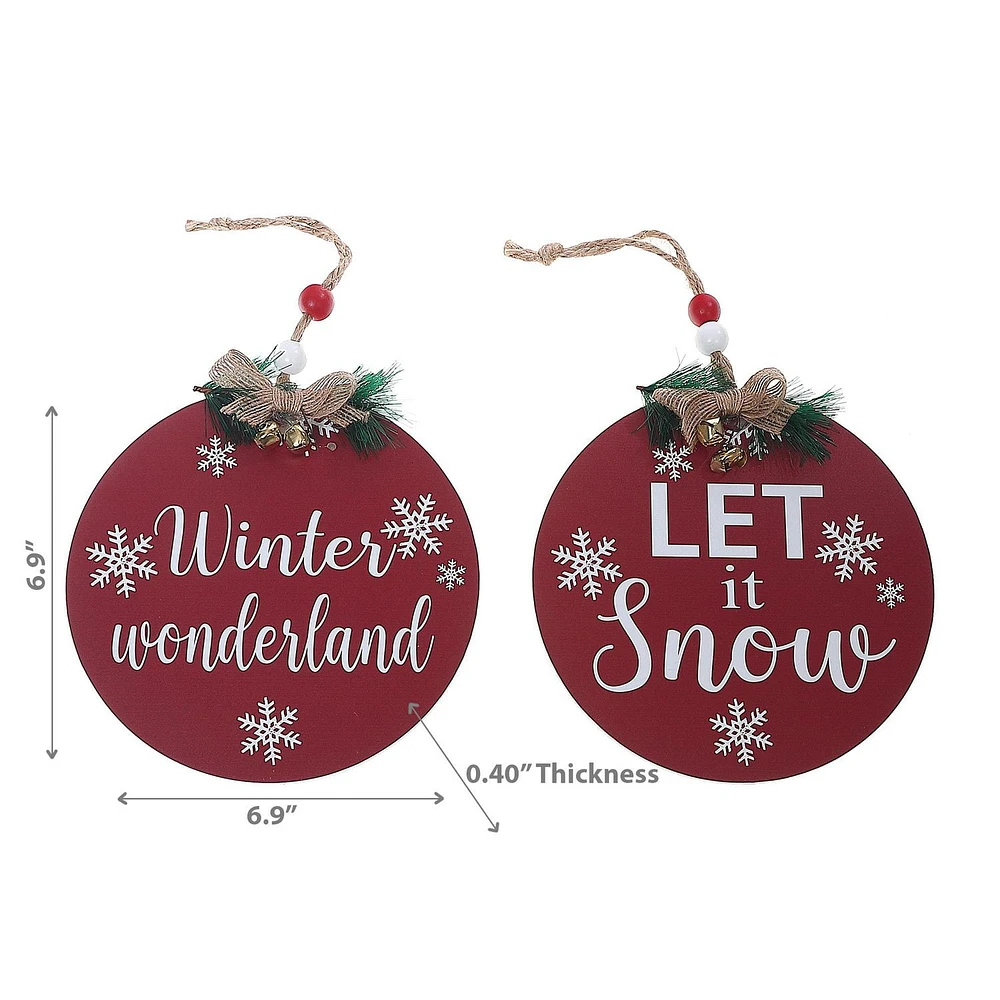 Christmas Flat Round Ornament With Text  - Set of 2